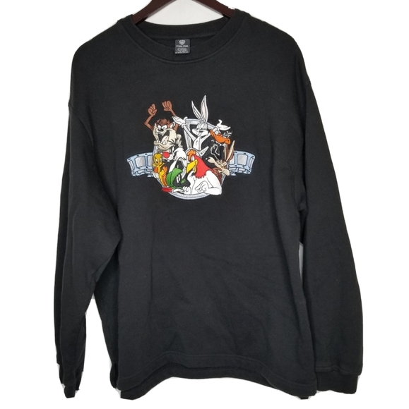 Vintage Warner Brothers Studio Store Looney Tunes Sweatshirt Sz L 1997 Black - Picture 1 of 10